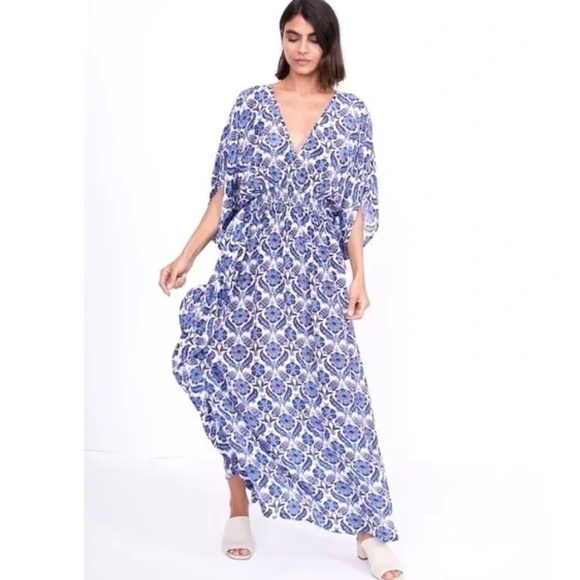 RUJETA SHETH Marie Cinch CAFTAN Blue Dress, Size M/L - Picture 3 of 7